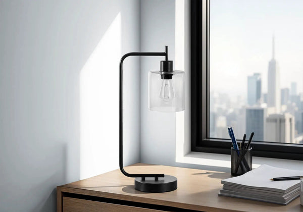 Lighting, Table Lamp, USB Port Included, Glass Shade, Modern - Black