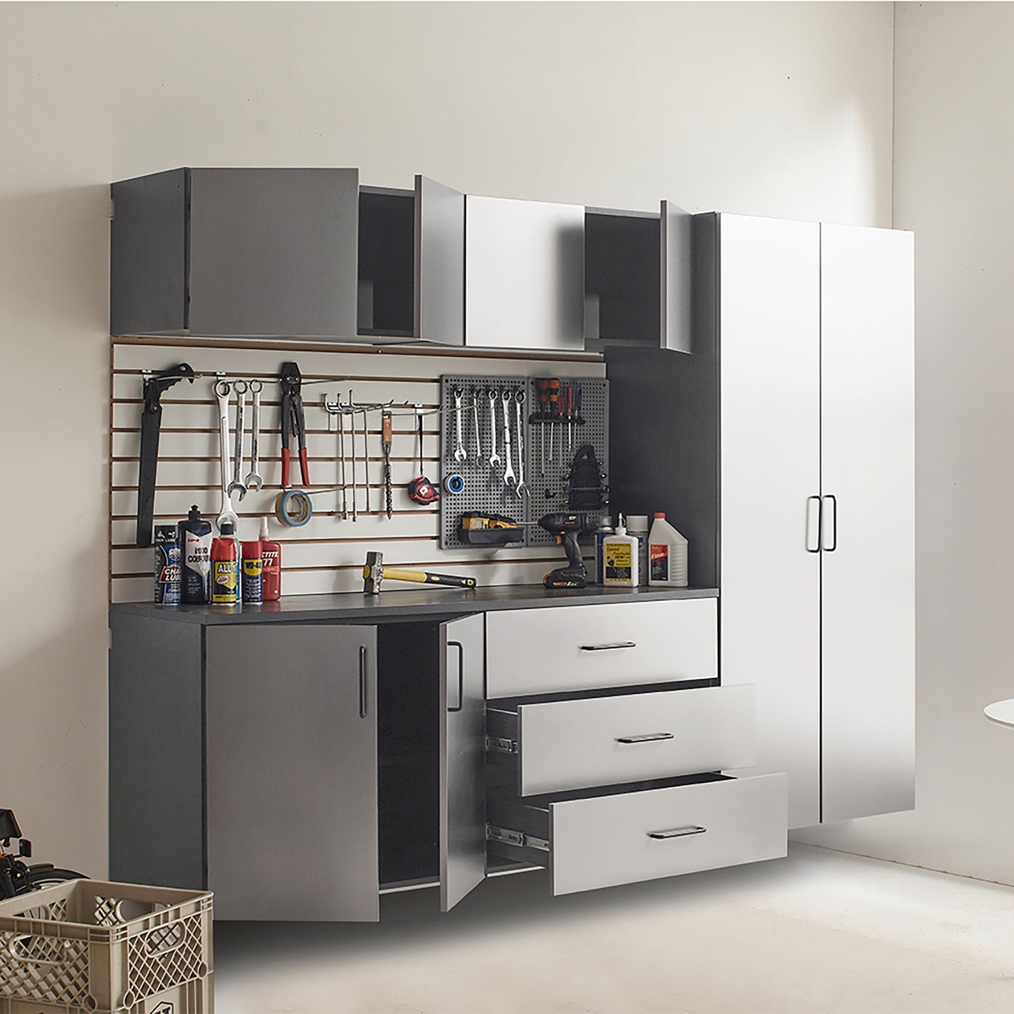 Astro Series - Garage Cabinet Set B With Soft Closing Drawers - Metallic Gray by HouseOfZazla