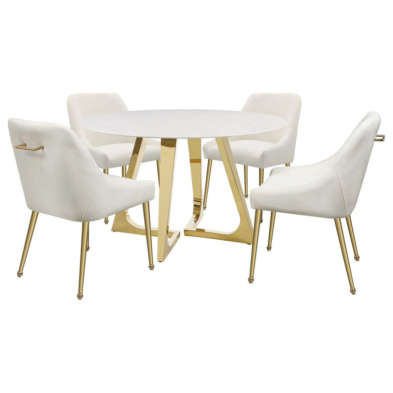 Gwynn Round 51-inch Marble Stainless Steel Dining Table Gold by Unique Piece Furniture