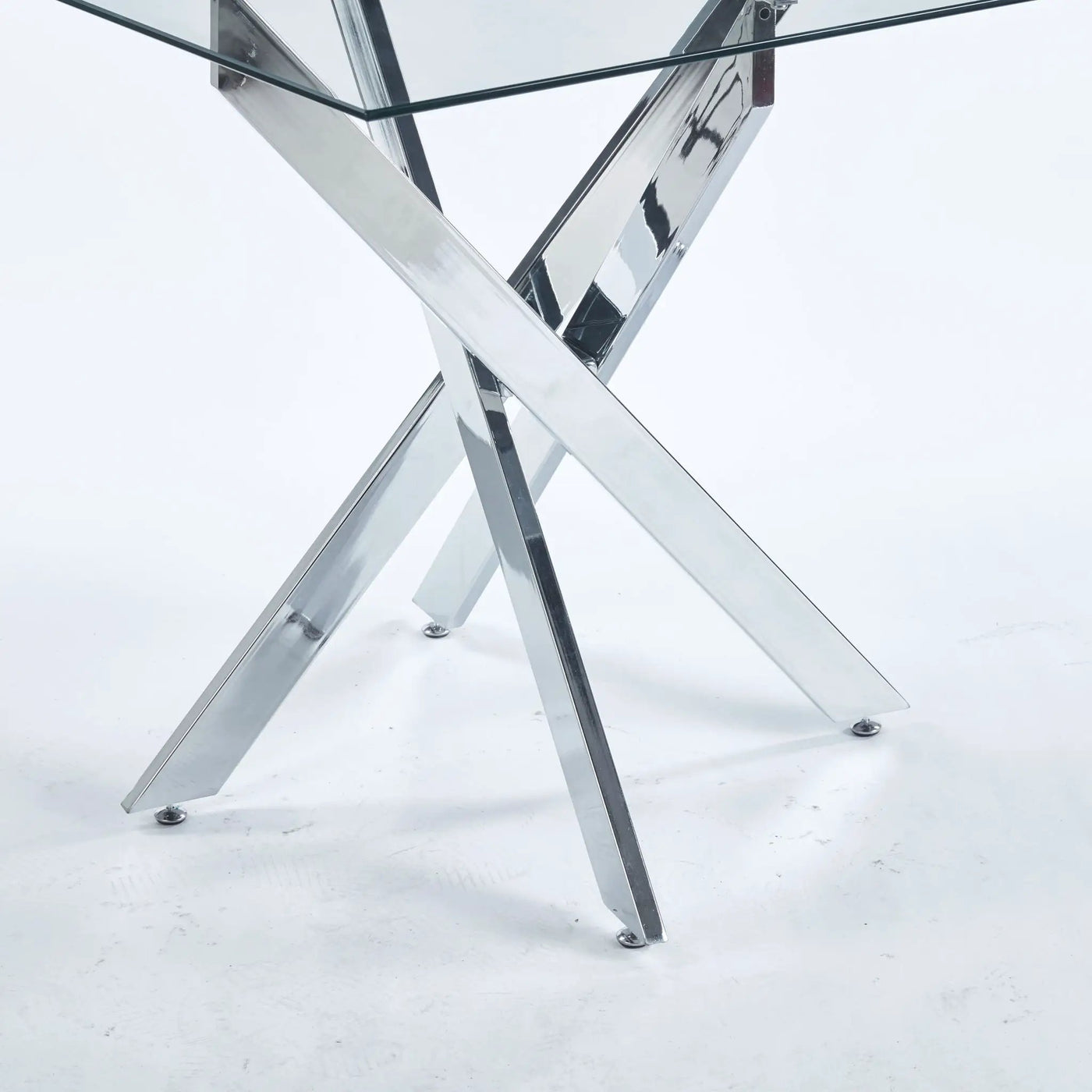 Dining Table With Cross Metal Leg And Tempered Glass, Modern Space Saving Kitchen Table For Living Room Legs, Square Table by Unique Piece Furniture