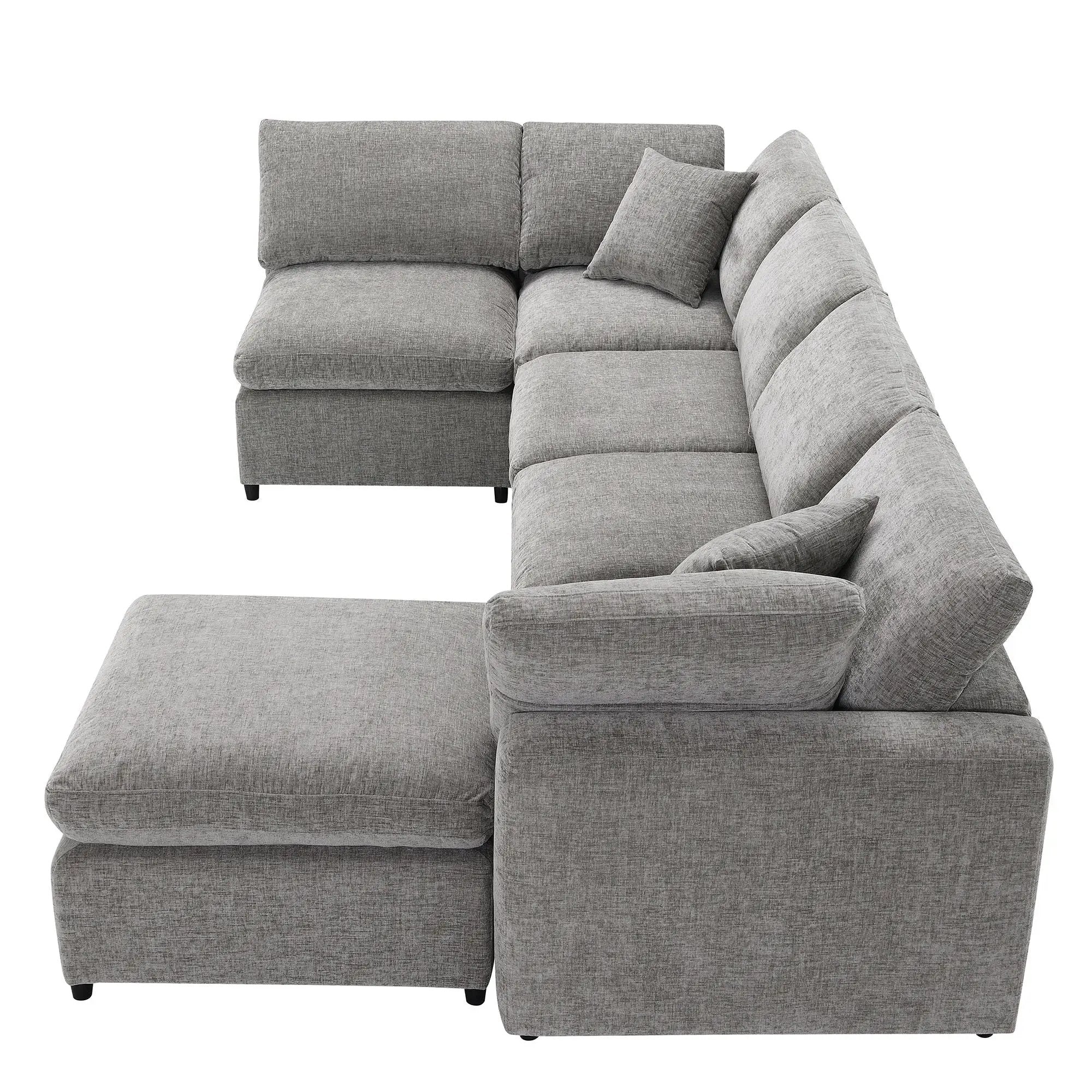 Modern Modular Cloud Sofa Bed, 6 Seat Sectional Couch Set With Ottoman, Free Combination, Convertible U Shaped Sleeper Sofa For Living Room by HouseOfZazla