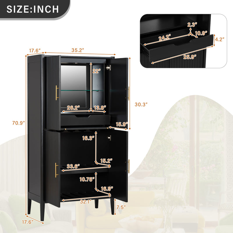 U_STYLE Modern Fluted Wine Cabinet with Glass Display & Stemware Rack by HouseOfZazla