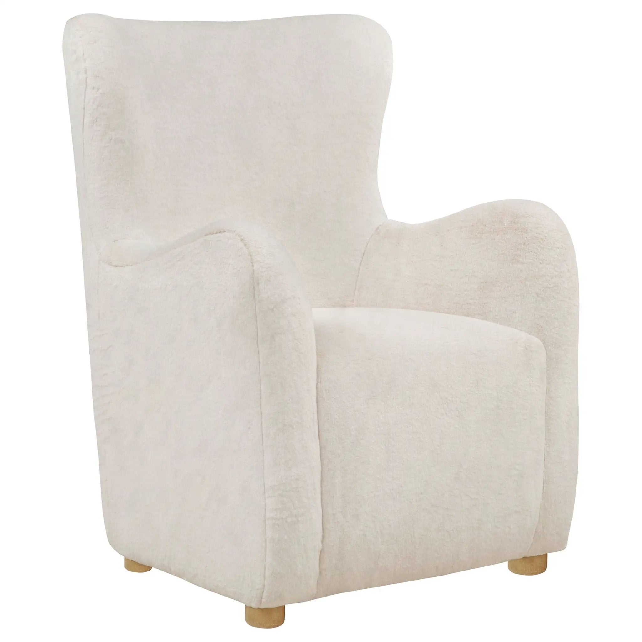 Thornton Faux Fur Upholstered Wingback Lounge Accent Chair Ivory by Unique Piece Furniture