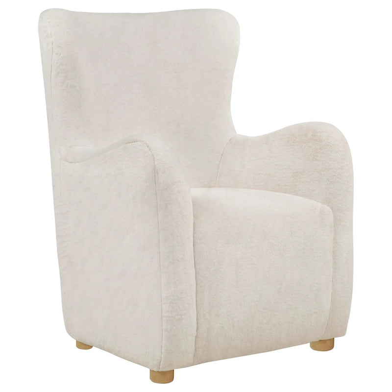 Thornton Faux Fur Upholstered Wingback Lounge Accent Chair Ivory by Unique Piece Furniture