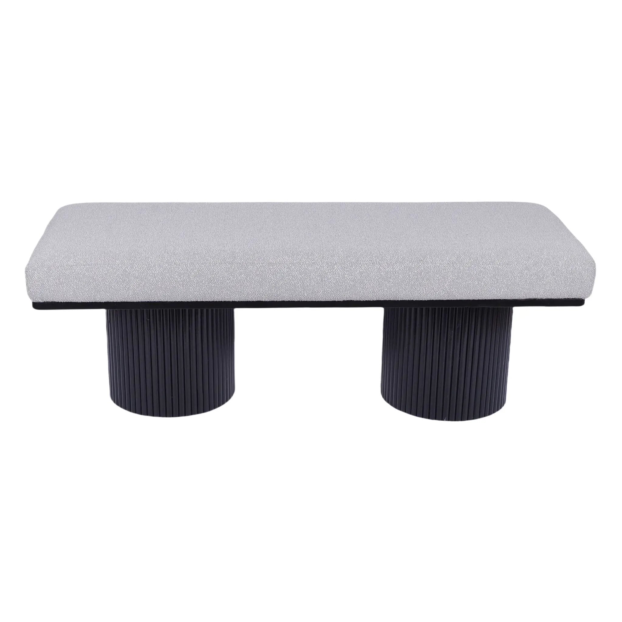 Upholstered Bench With Black Chunky Legs Boucle Contemporary Style Bed-End Bench For Bedroom Living Room - Light Gray by HouseOfZazla