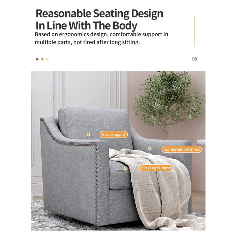 360 Degree Swivel Armchair, Skin Friendly Fabric, Ergonomic Design, Brass Nail Decorative Armchair by HouseOfZazla