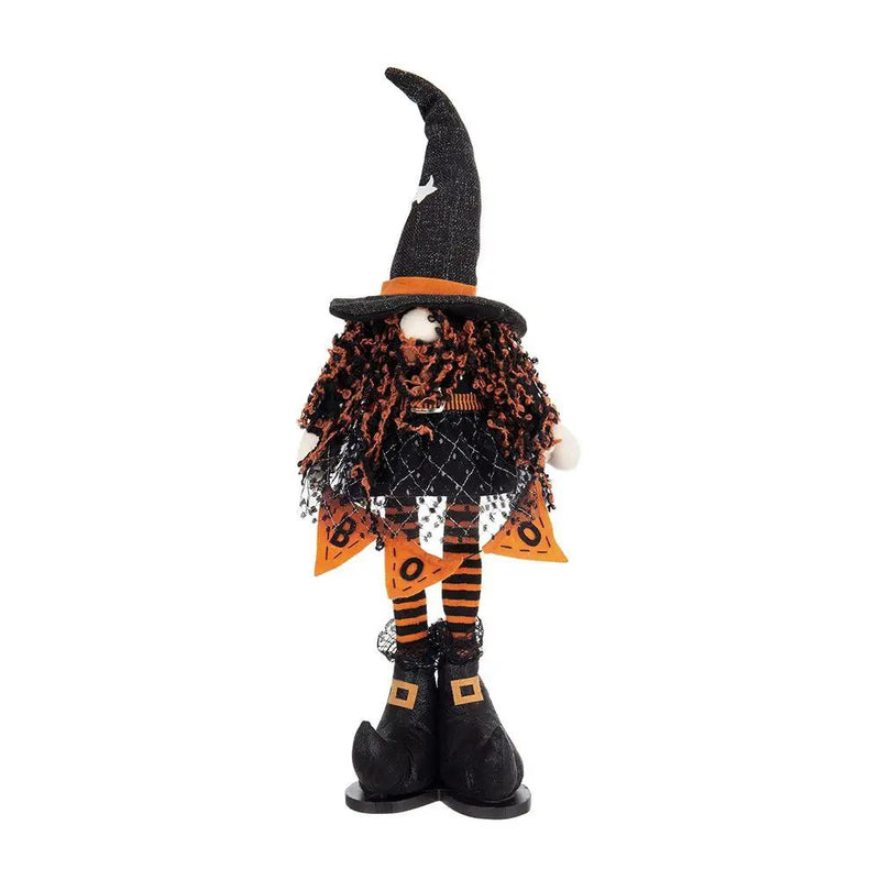 Standing Gnome With Banner & Spring Body, For Halloween Decor - Black / Orange / White by HouseOfZazla