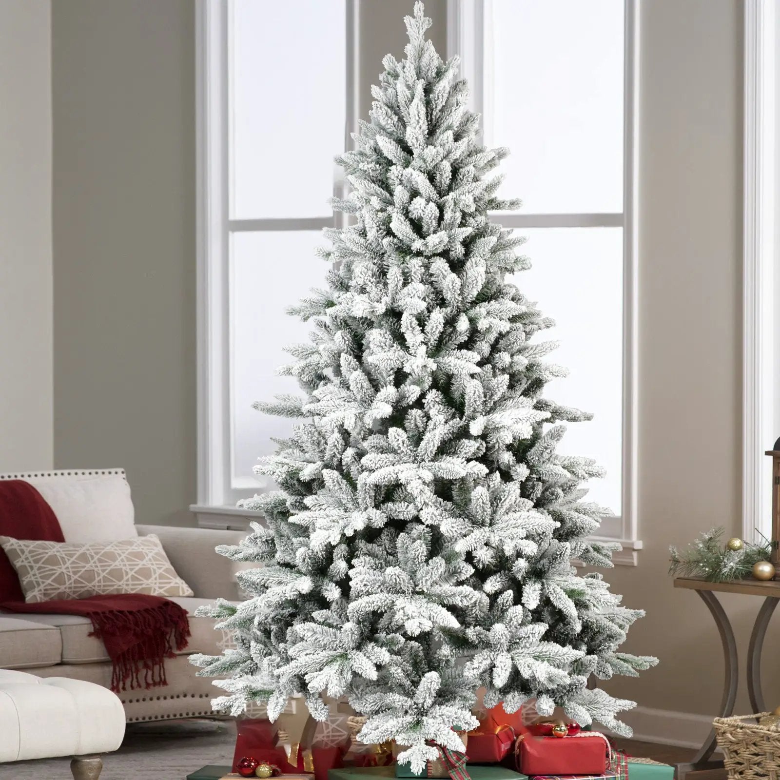 6ft Snow-Flocked Pre-Lit Christmas Tree with 1100 PE+PVC Tips by HouseOfZazla