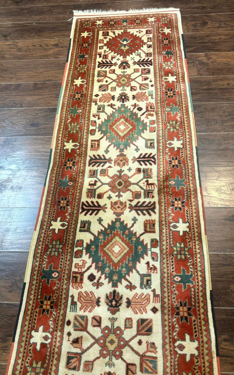 Turkish Runner Rug 2.4 x 8, Kazak Geometric Heriz Pattern, Beige Red by Jewel Rugs
