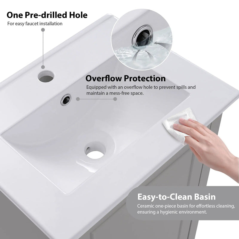 Modern Small Bathroom Vanity Cabinet With Ceramic Basin, Ample Storage, 1 Soft Close Door by HouseOfZazla