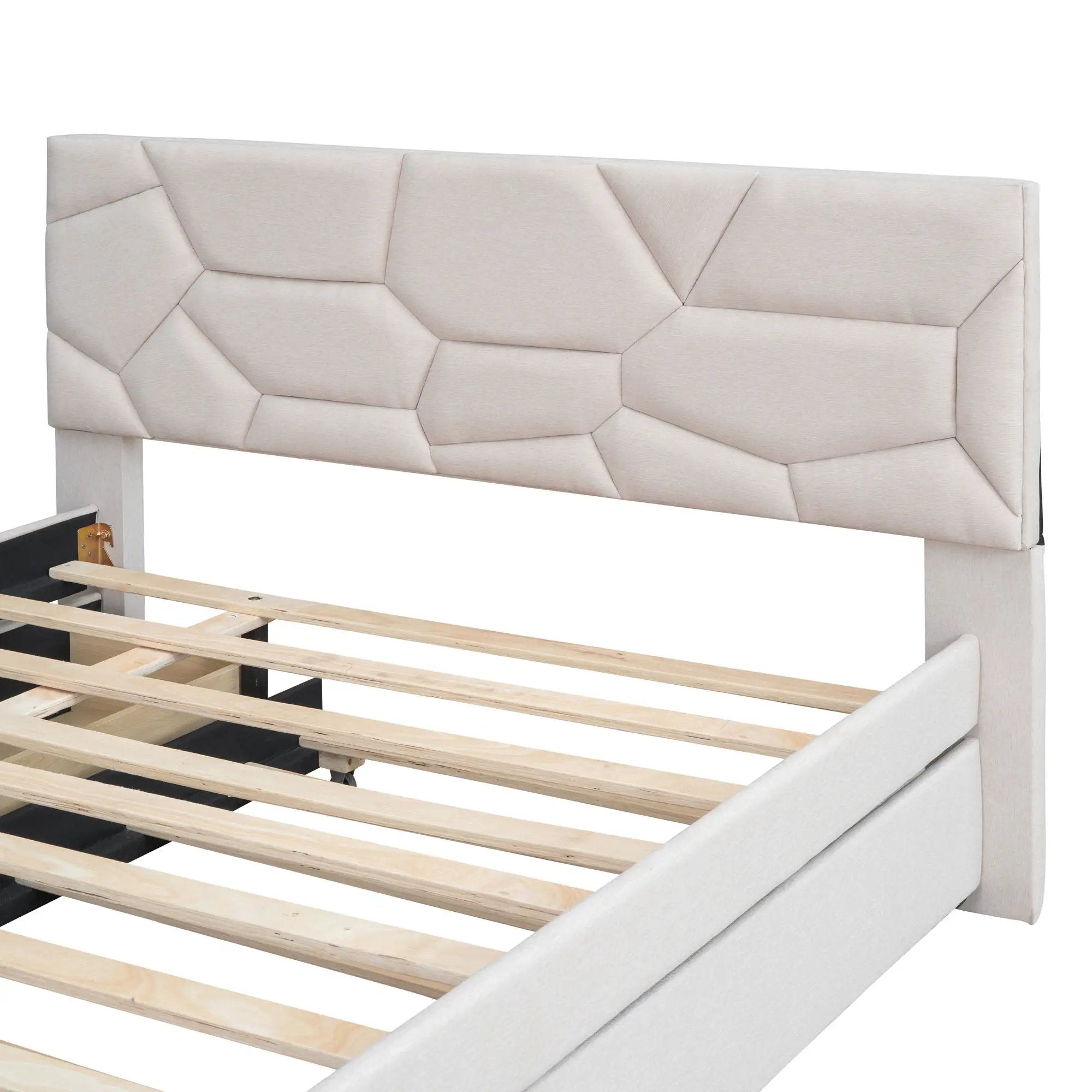 Upholstered Platform Bed With Brick Pattern Headboard And Twin Long Size Trundle by HouseOfZazla