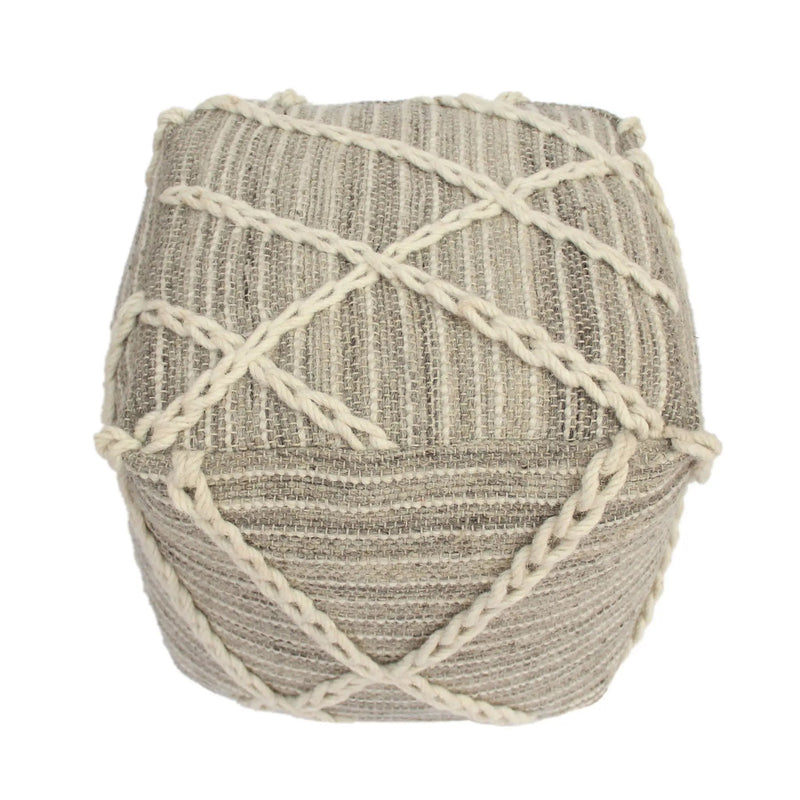 Modern Wool Rope Square Pouf Ottoman Floor Cushion - Gray / Ivory by HouseOfZazla
