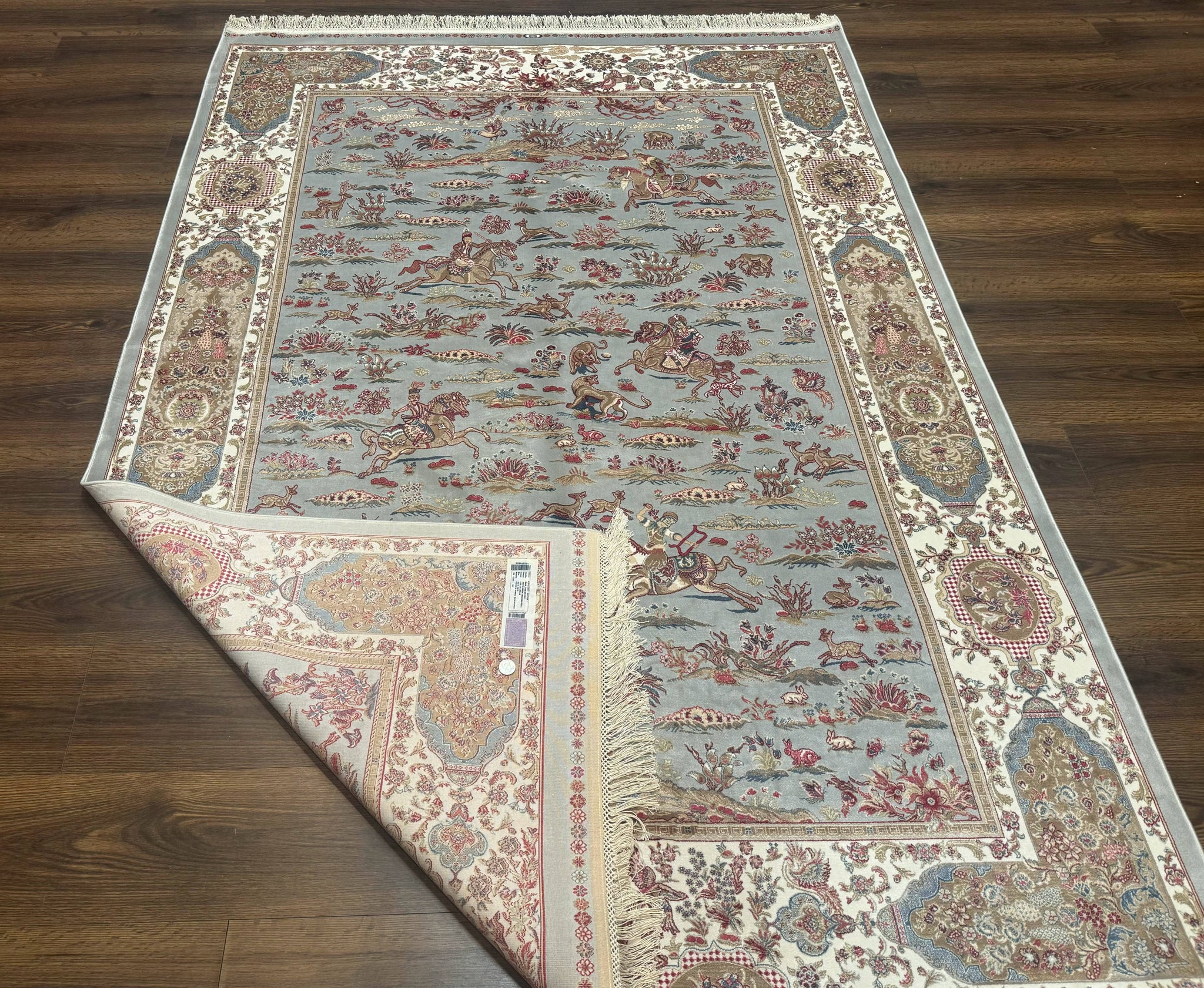 Turkish Silk Rug 5x7, Hunting Design, Animal Pictorials, Bamboo Silk by Jewel Rugs
