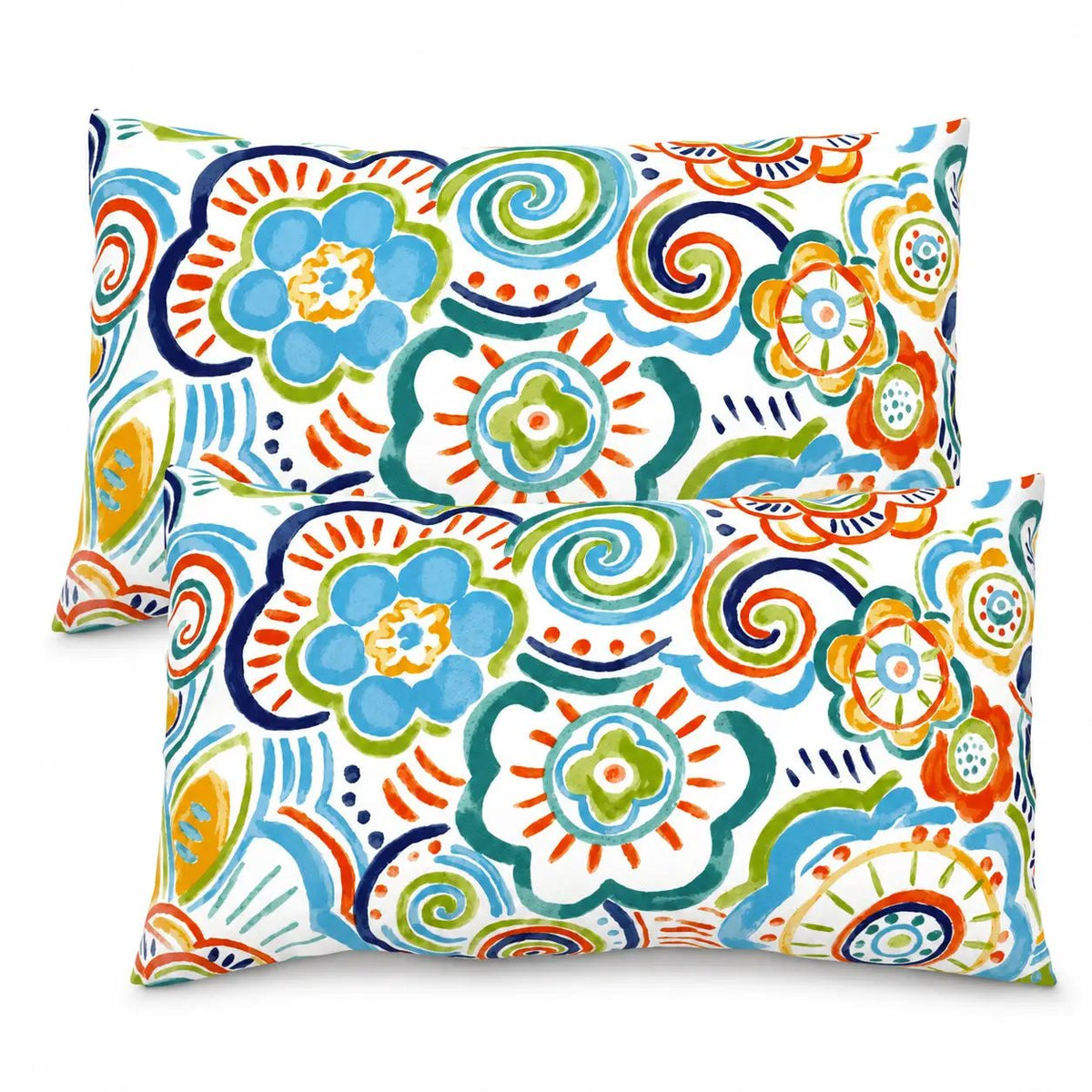 2 Pack Outdoor Lumbar Pillow Covers - Blue Medallion by HouseOfZazla