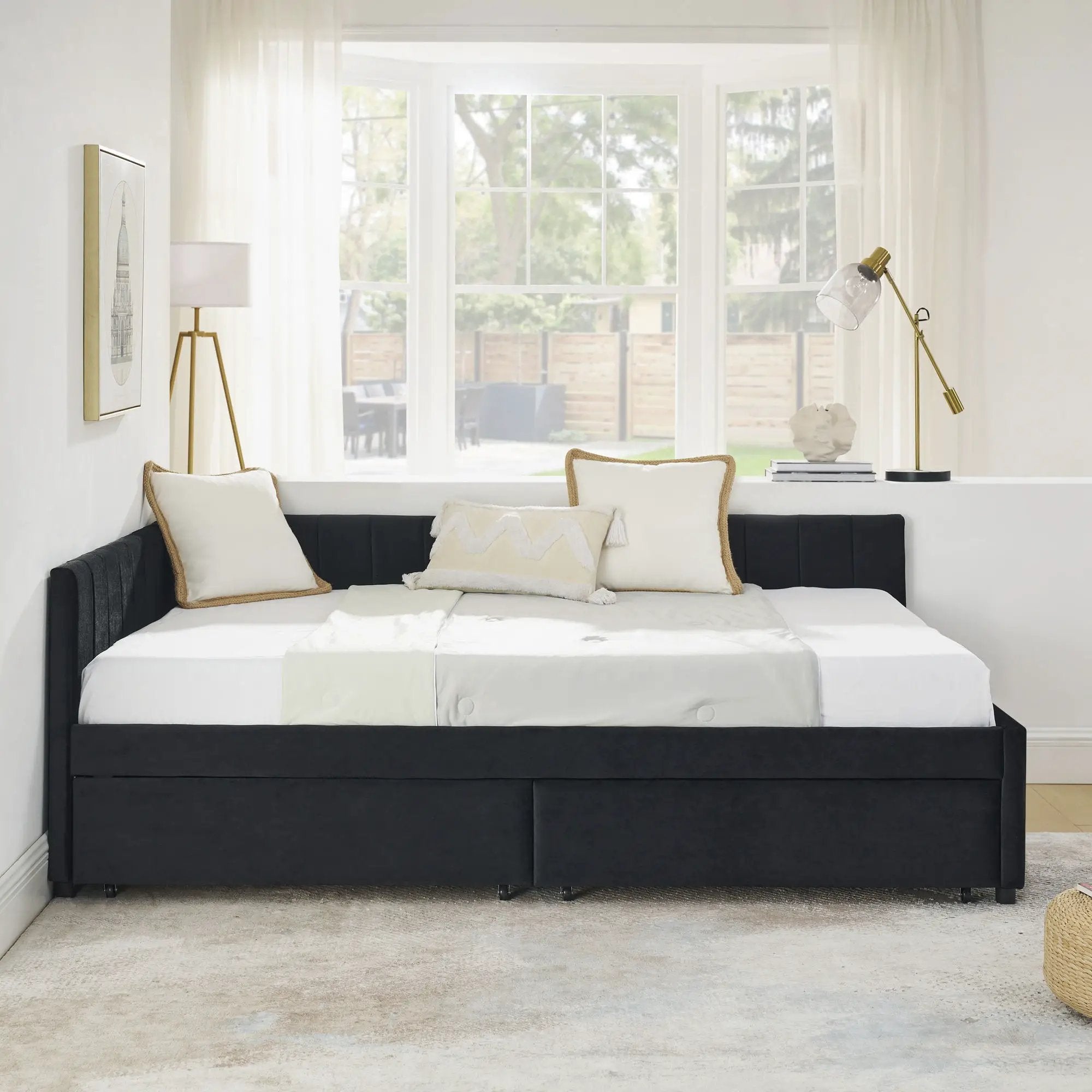 Upholstered Tufted Daybed Frame With Storage Drawers by HouseOfZazla