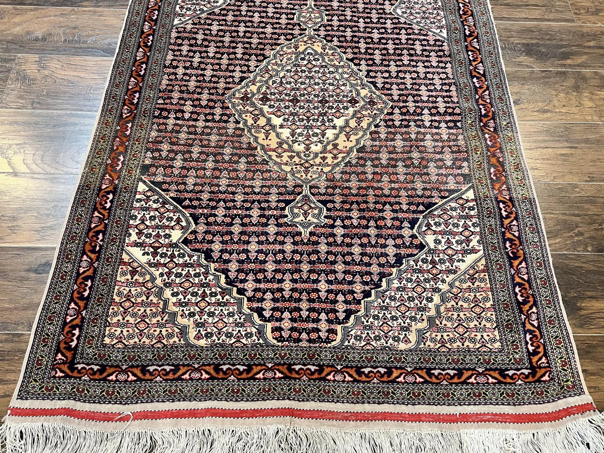 Afghan Rug 4x5, Wool with Silk Highlights, Very Fine Hand Knotted Vintage Oriental Carpet, Herati Pattern, Persian Rug, Bidjar Rug, 400 KPSI by Jewel Rugs