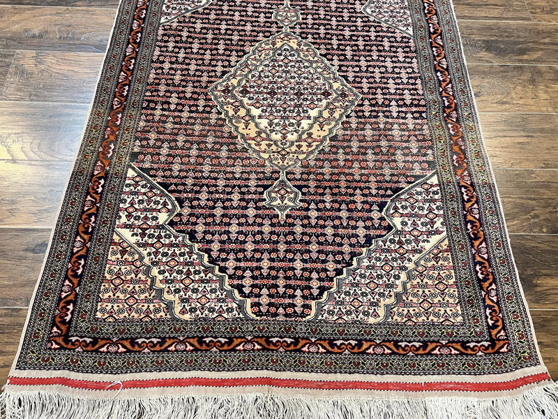 Afghan Rug 4x5, Wool with Silk Highlights, Very Fine Hand Knotted Vintage Oriental Carpet, Herati Pattern, Persian Rug, Bidjar Rug, 400 KPSI by Jewel Rugs