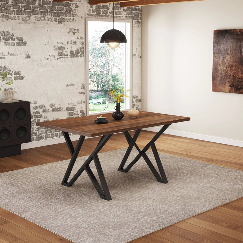 Industrial Style Indoor Dining Table With Metal Legs - Walnut / Black by HouseOfZazla