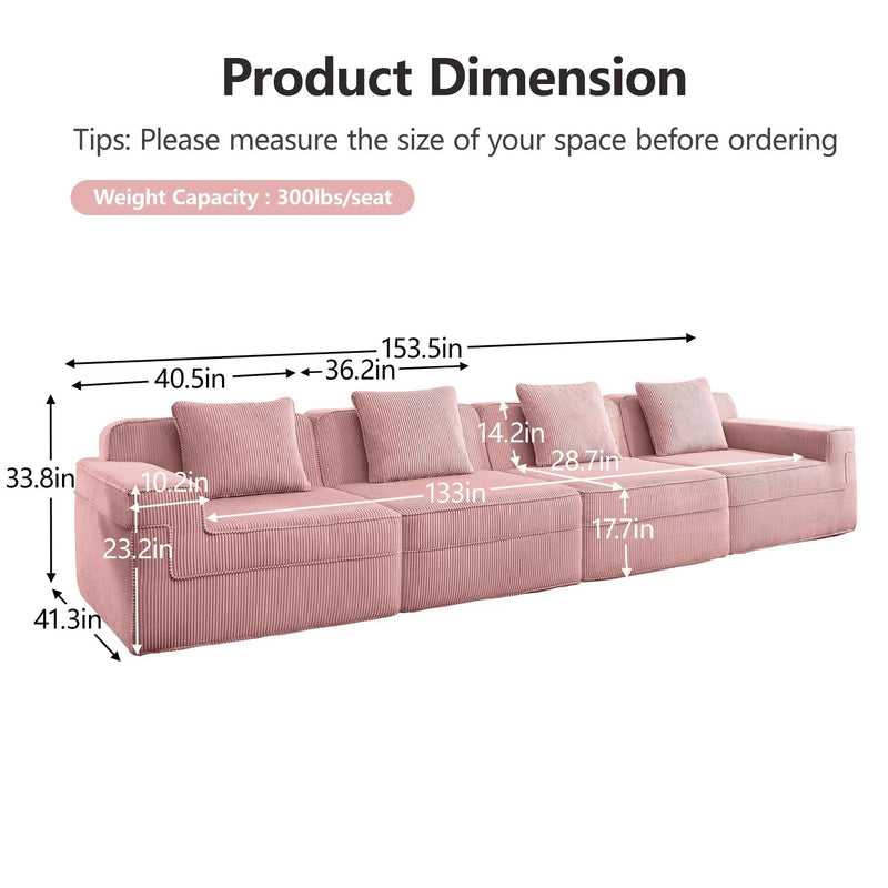 Modular 4 Seat Boneless Sofa, Cloud Sectional Couch by HouseOfZazla