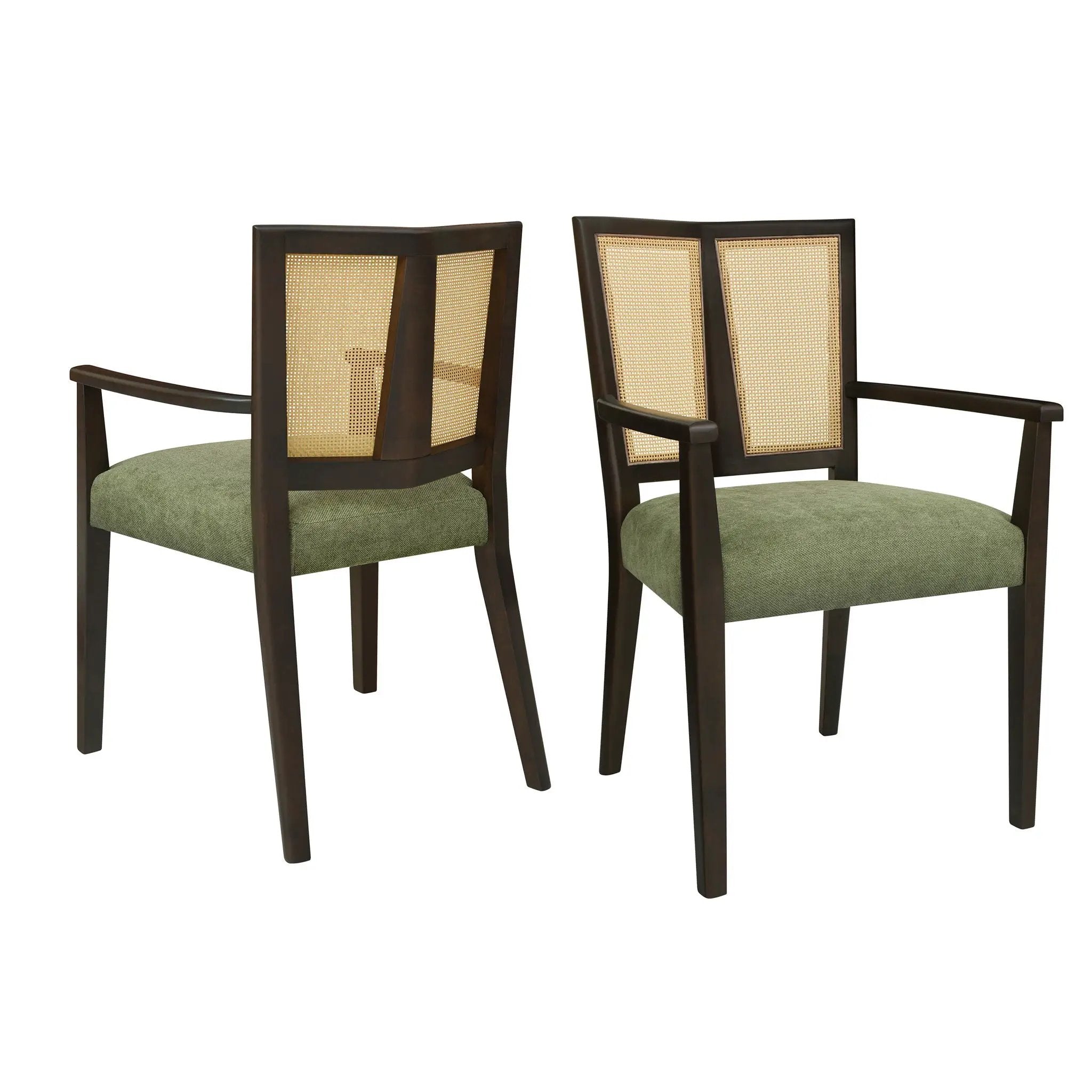 Mid Century Modern Arm Dining Chair Set With Rattan Backrest by HouseOfZazla