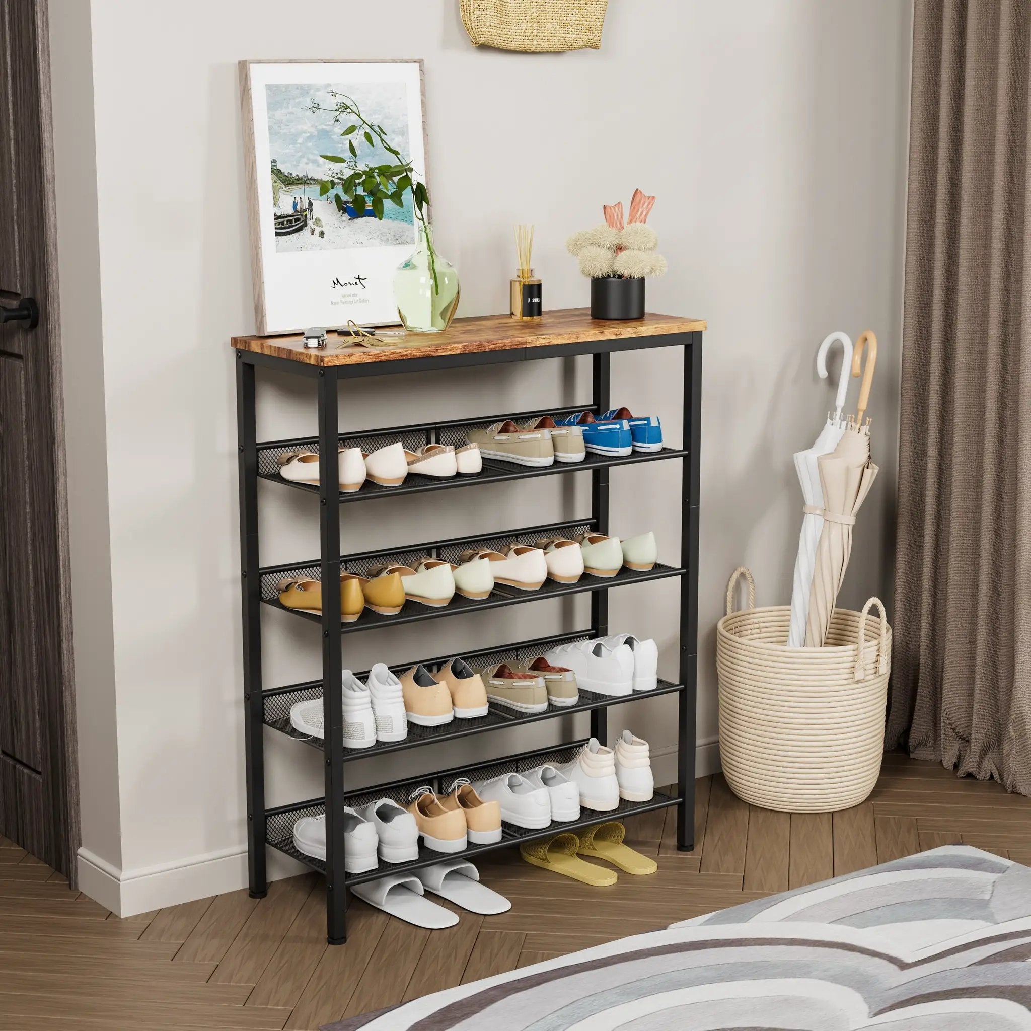 Industrial Shoe Rack with 4 Mesh Shelves by HouseOfZazla