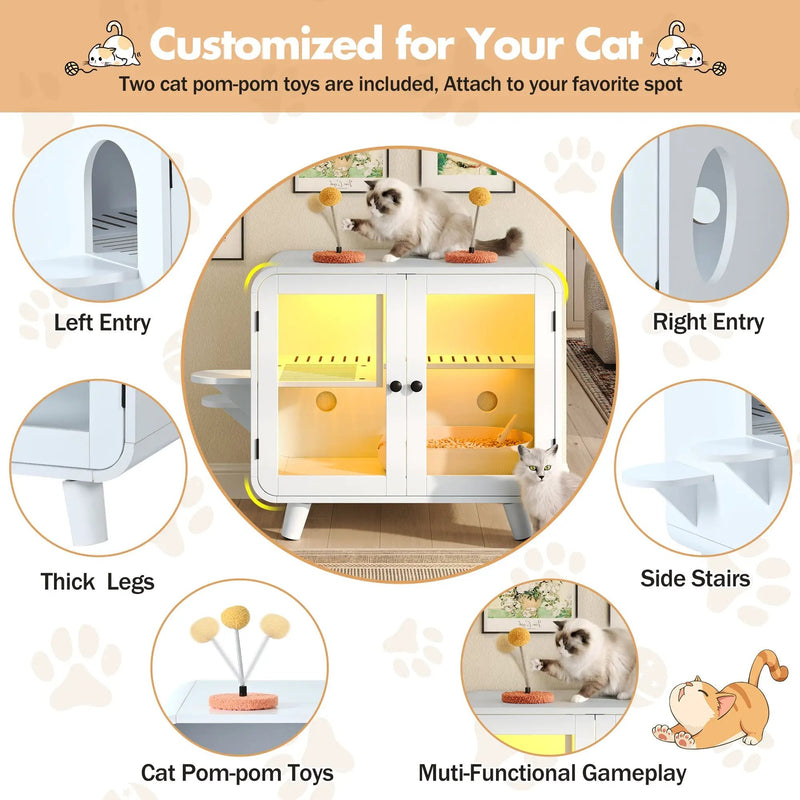 Cat Hidden Litter Box Enclosure with RGB LED Light by HouseOfZazla
