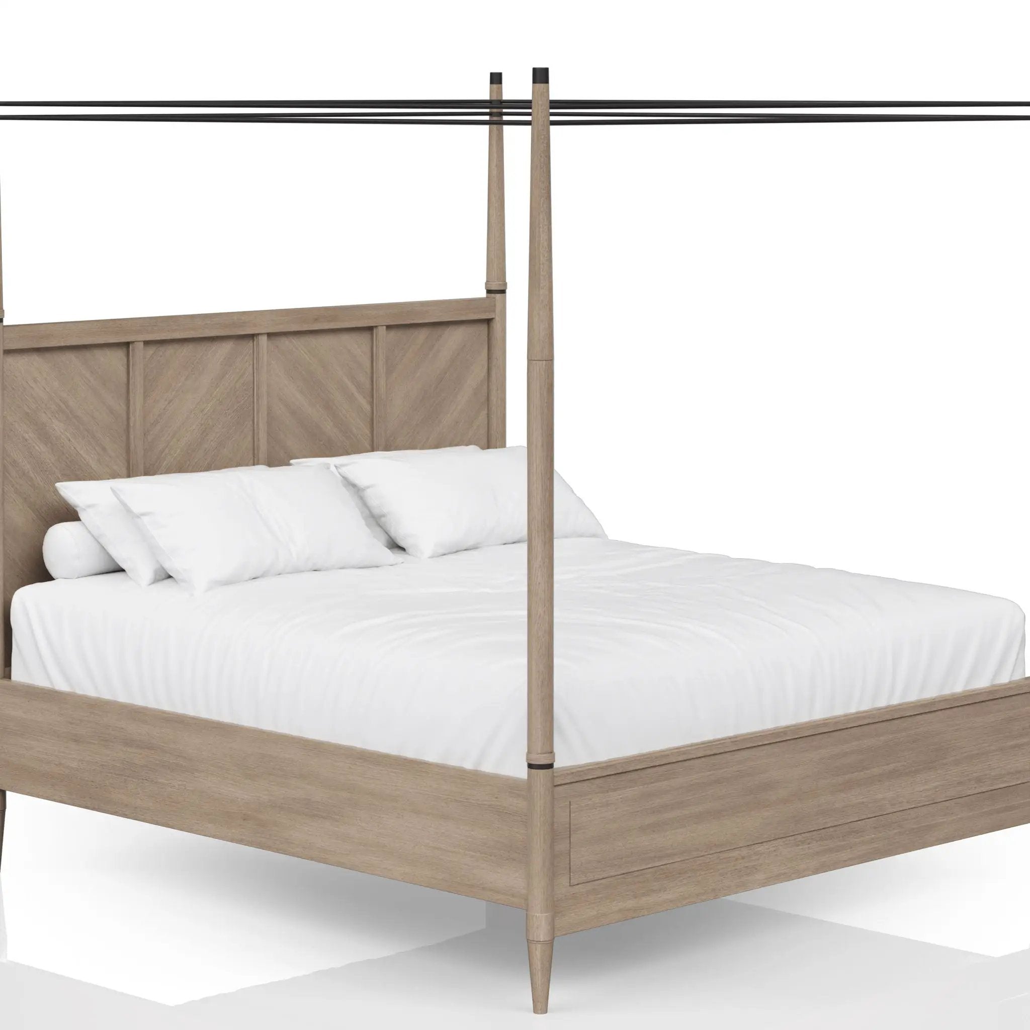 Queen Canopy Bedroom Set With A 2 Drawer Nightstand A Dresser With Poster Mirror And A Door Chest - Sand by HouseOfZazla
