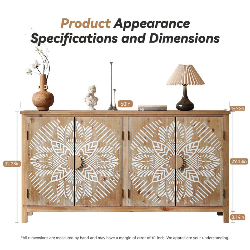 60" Wood Accent Cabinet with 4 Doors Brown and Antique White by HouseOfZazla