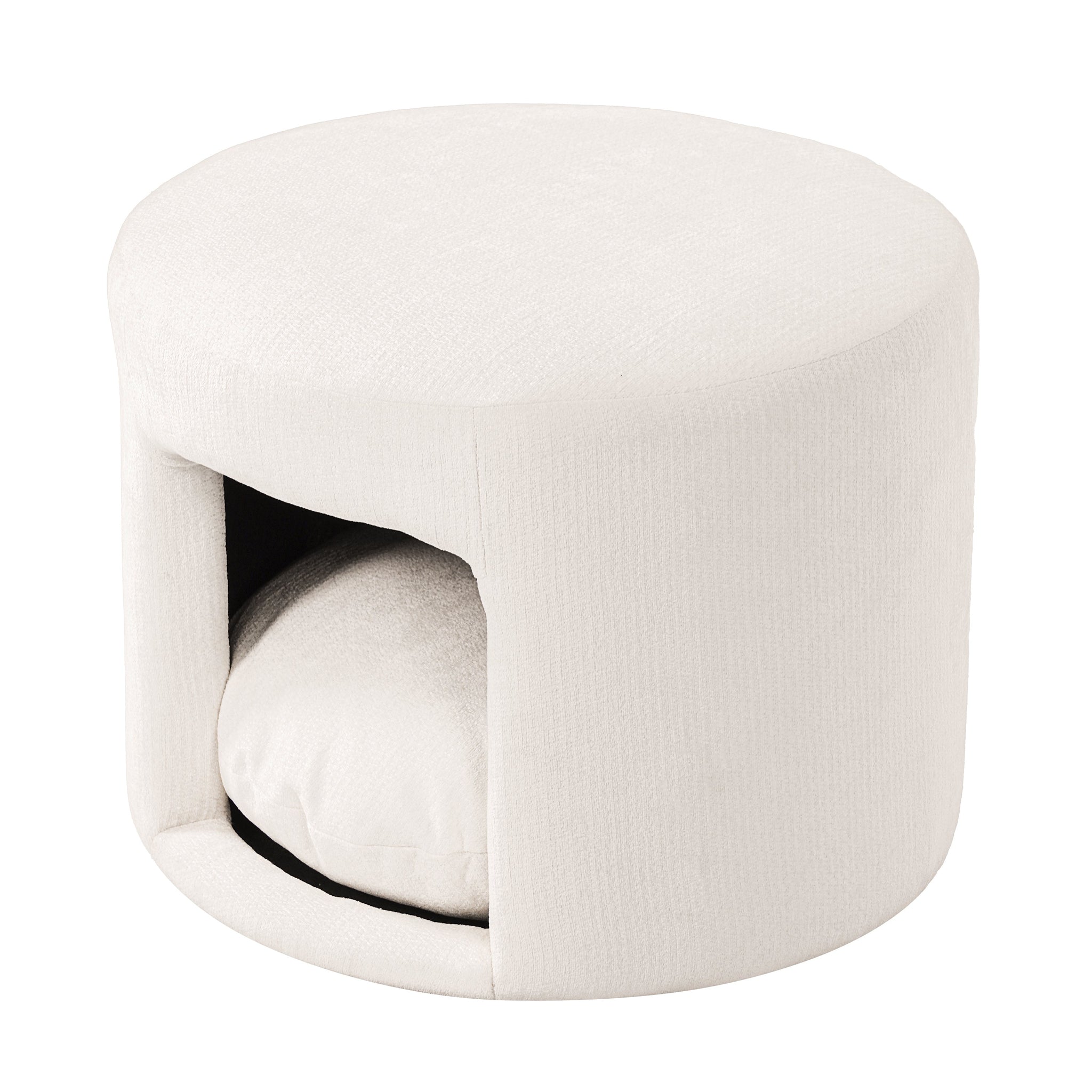 Beige Pet-Friendly Ottoman with Removable Pet Cushion and Hidden Nook by HouseOfZazla