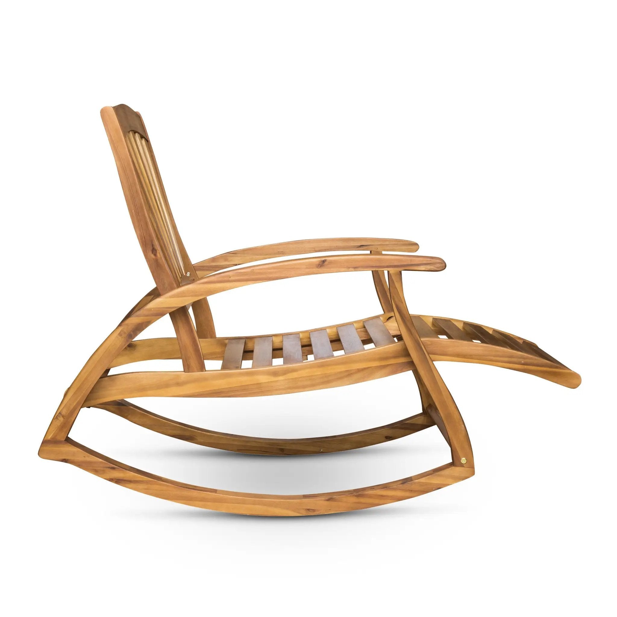 Outdoor Acacia Wood Rocking Chair with Retractable Foot Panel by HouseOfZazla