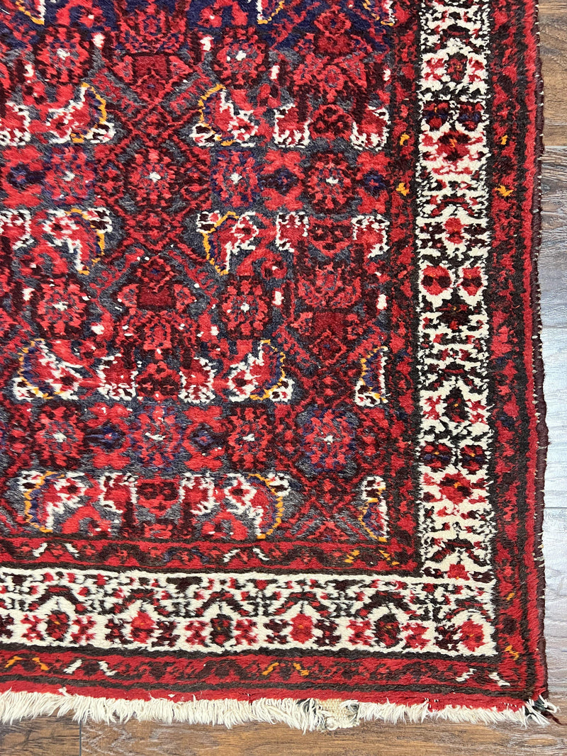 Persian Tribal Runner 3 x 9, Hamadan Dargazin Rug, Dark Blue and Red Wool Hand Knotted Hallway Rug, Vintage Antique Oriental Runner, 9ft Long Runner, Herati by Jewel Rugs