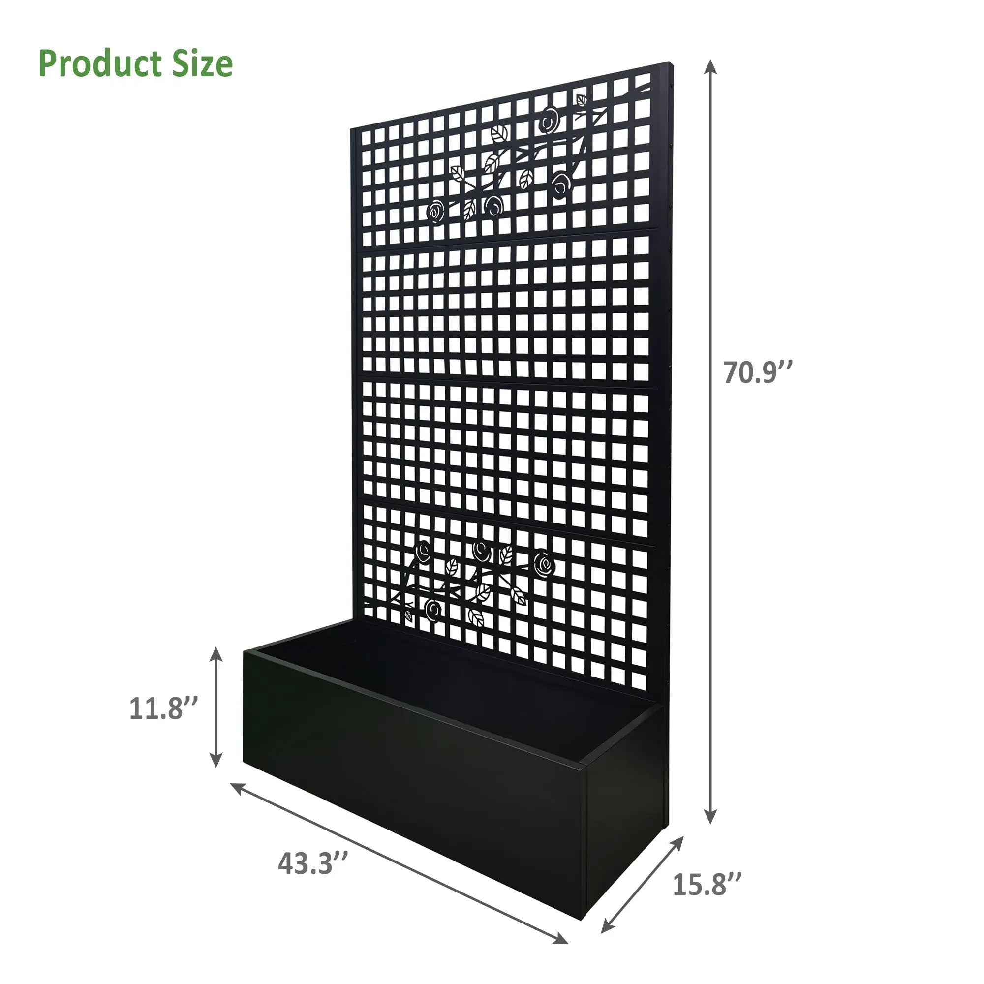 Metal Planter Box with Trellis 70.9in H x 43.3in W x 15.8in D by HouseOfZazla