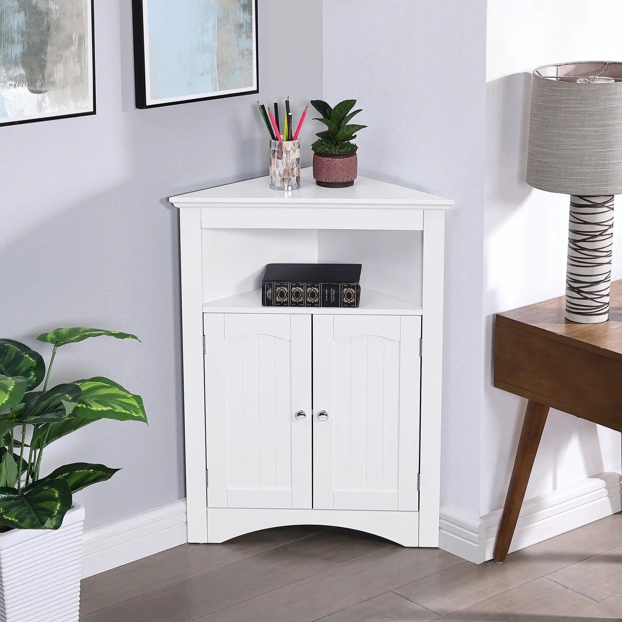Bathroom Floor Corner Cabinet with Doors and Shelves by HouseOfZazla