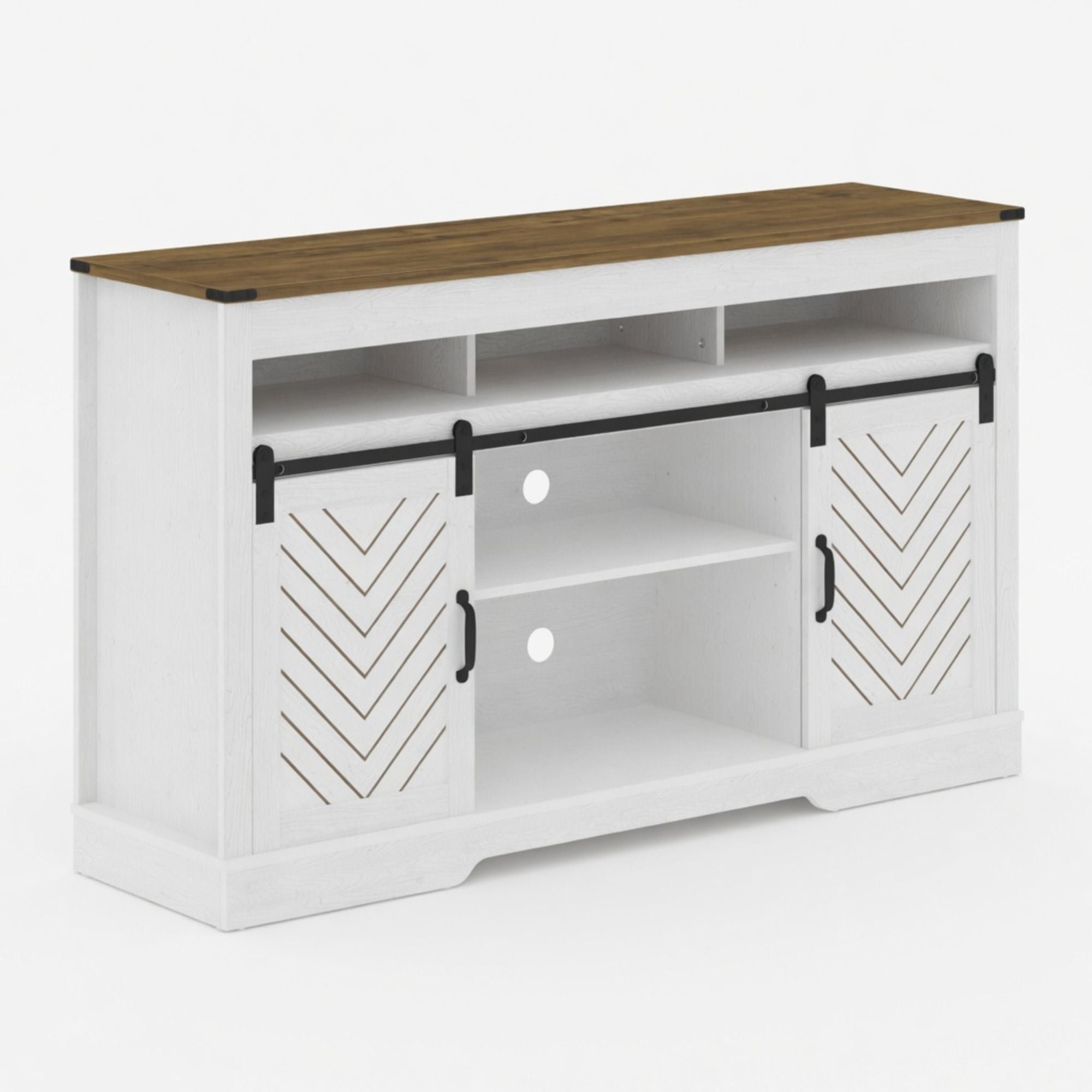 TV Stand With Sliding Barn Doors And Adjustable Storage - White / Oak by HouseOfZazla