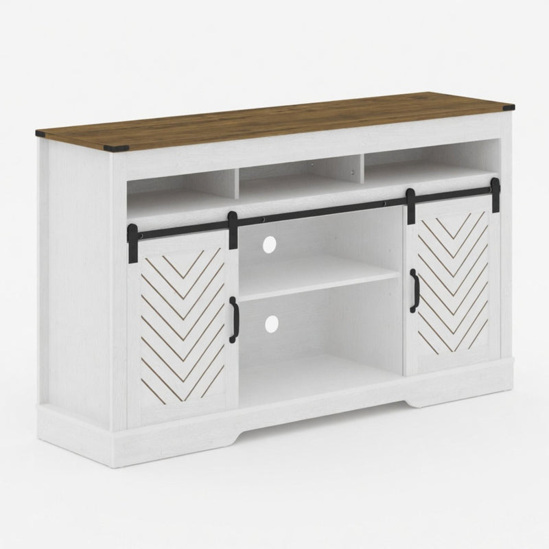 TV Stand With Sliding Barn Doors And Adjustable Storage - White / Oak by HouseOfZazla