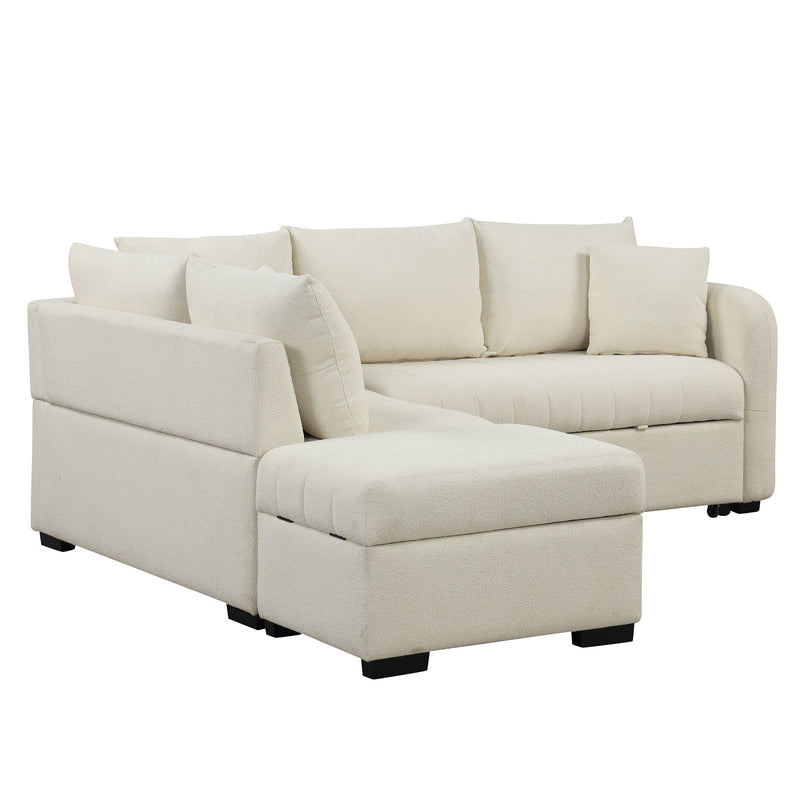 L-Shaped Sectional Pull Out Sofa Bed Sleeper Sofa With Two USB Ports, Two Power Sockets And A Movable Storage Ottoman by HouseOfZazla