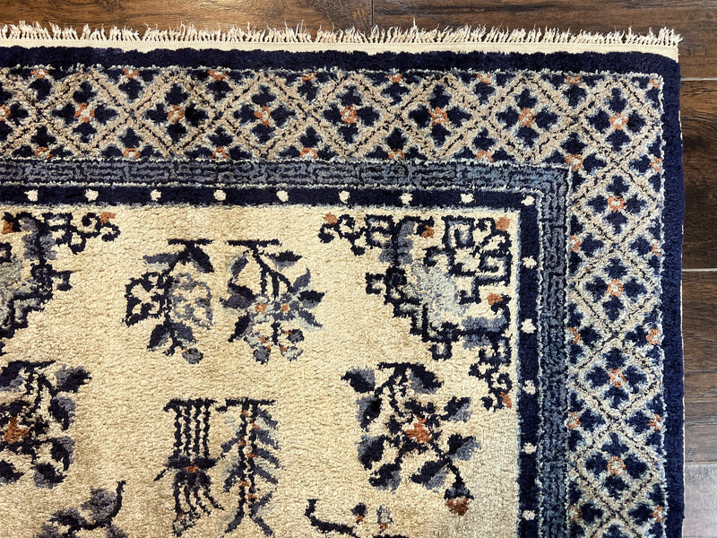 Silk Chinese Rug 3x5, Vintage Handmade Peking Carpet, Asian Oriental Art Deco Rug by Jewel Rugs