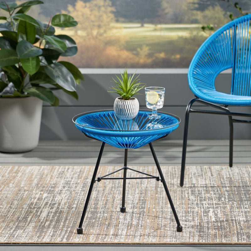 Nusa Modern Rattan Side Table With Tempered Glass Top by HouseOfZazla