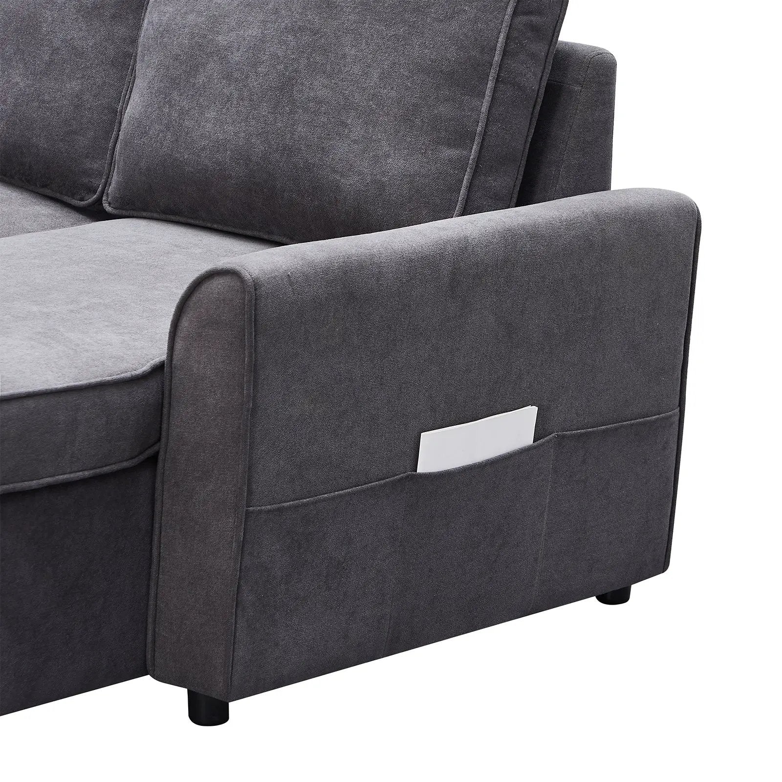 Modern Modular L-Shaped Sofa Bed with Chaise Dark Grey Linen by HouseOfZazla
