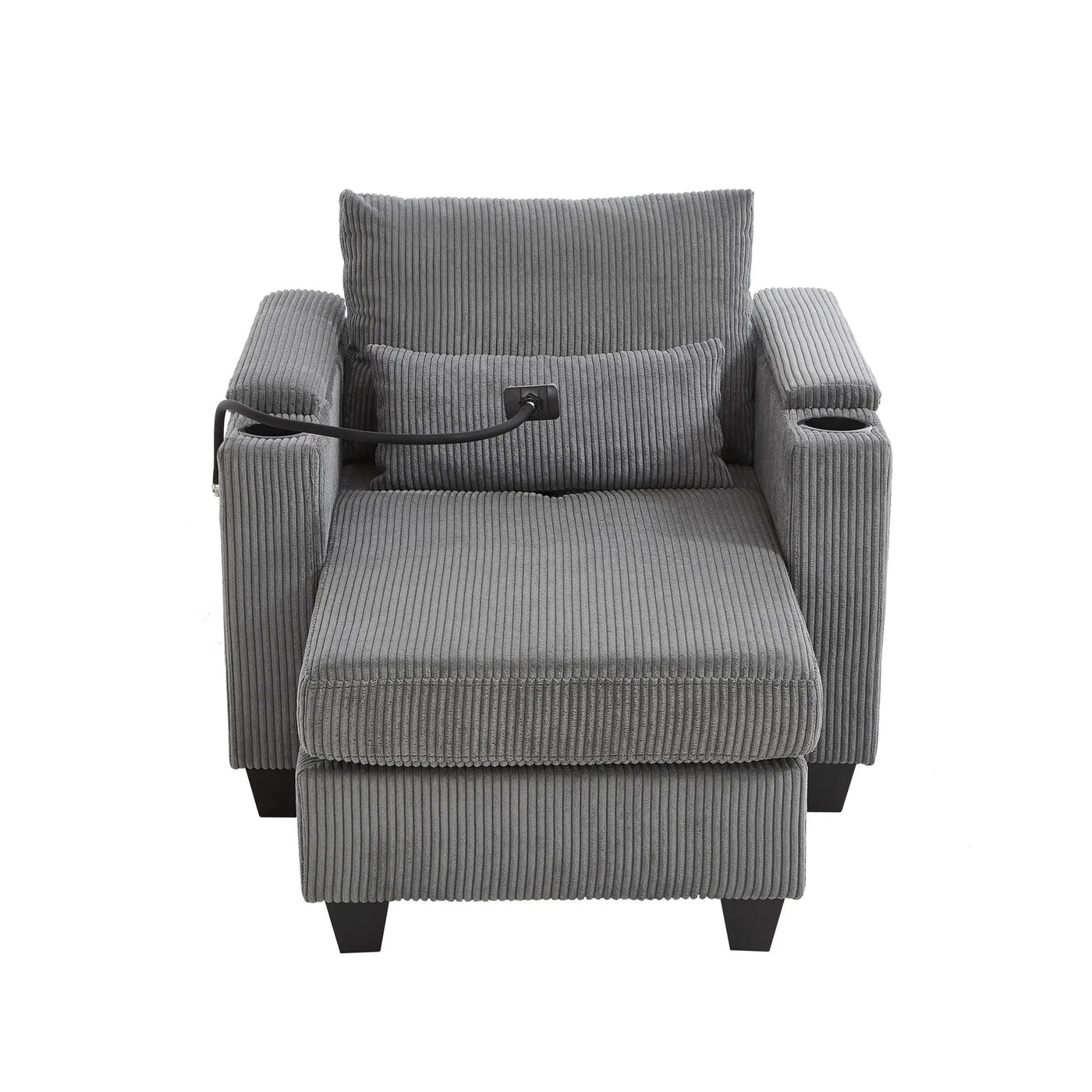 Convertible Chaise Lounge Sofa Chair With USB Ports, Cup Holders, Phone Holder And Storage by Unique Piece Furniture