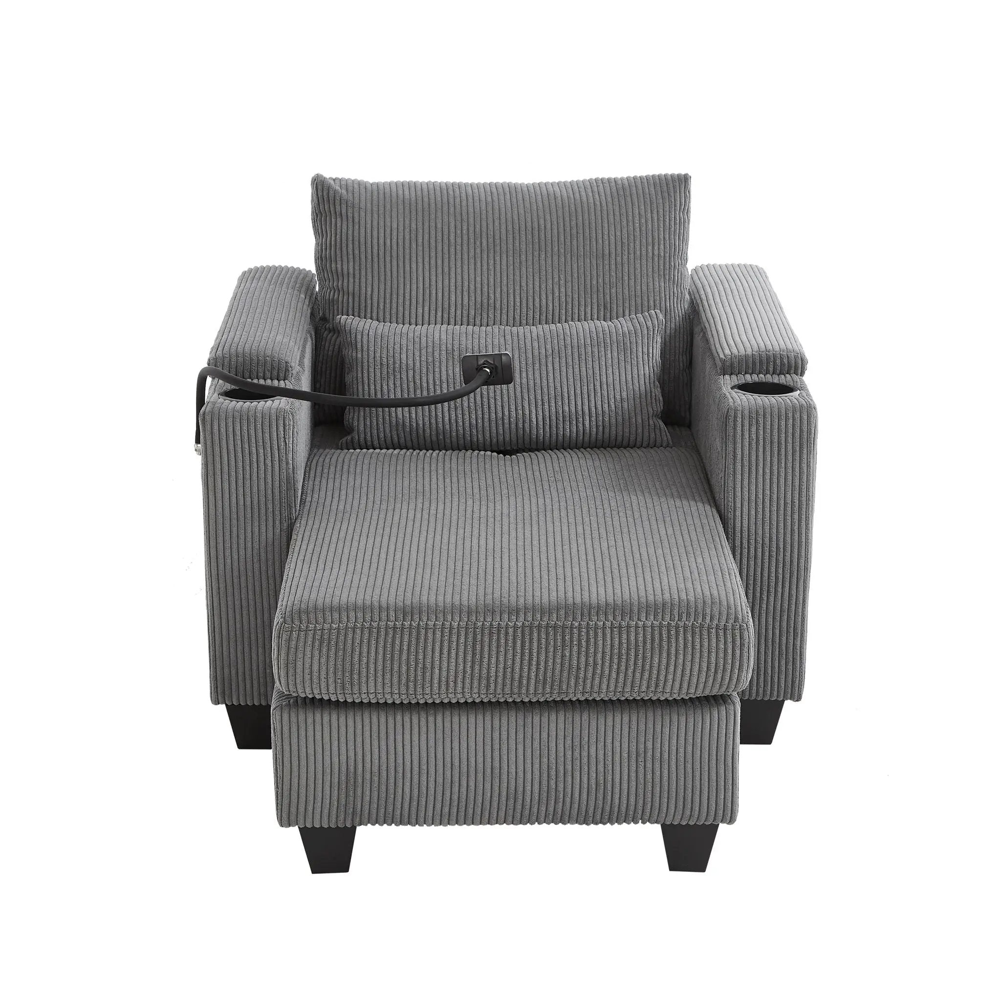 Convertible Chaise Lounge Sofa Chair With USB Ports, Cup Holders, Phone Holder And Storage by HouseOfZazla