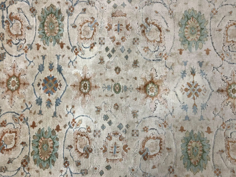 Turkish Oushak Rug 9x10, Farmhouse Rug, Beige & Light Blue by Jewel Rugs