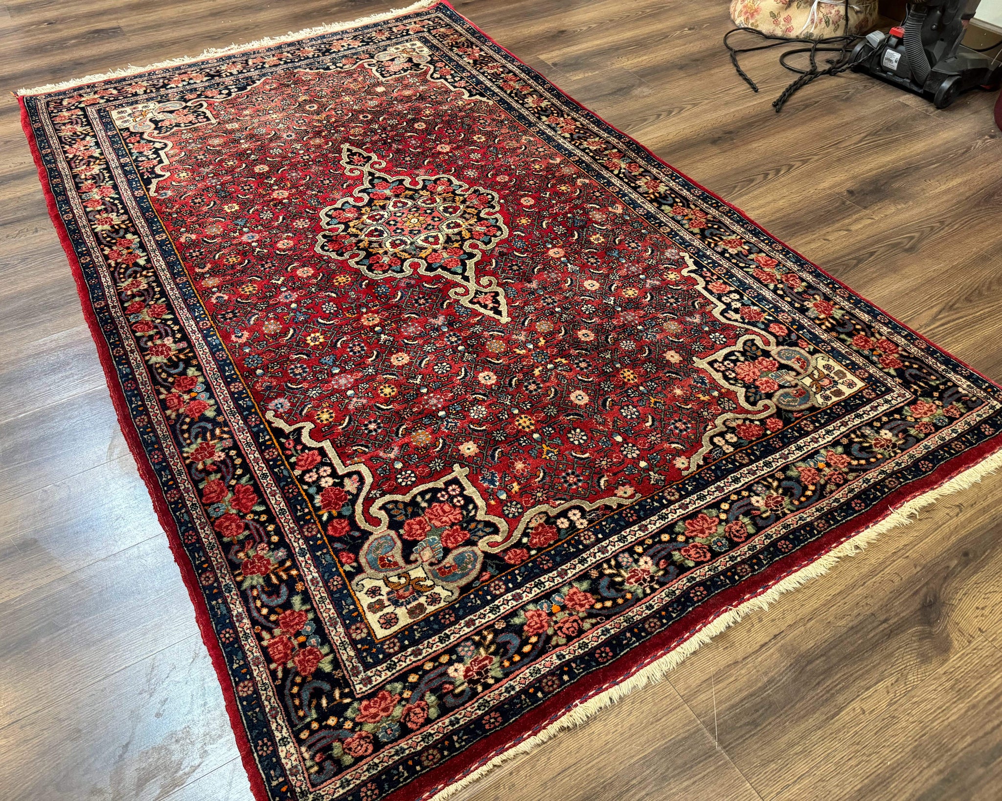 Antique Persian Rug 5x7, Red, Fine 260 KPSI, Bidjar Carpet by Jewel Rugs