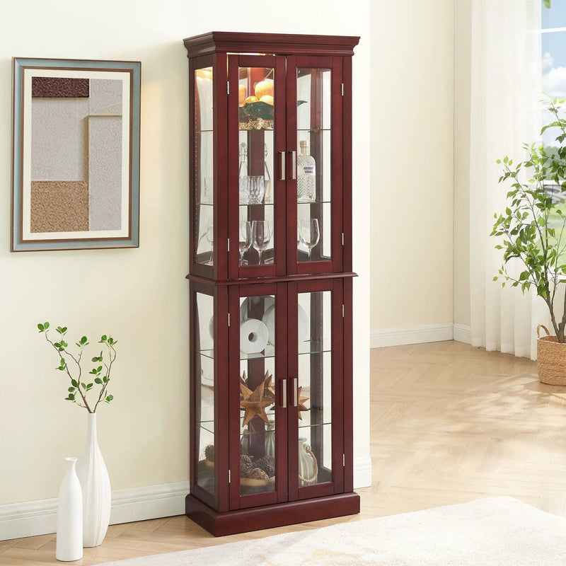 Curio Cabinet Lighted Curio Diapaly Cabinet With Adjustable Shelves And Mirrored Back Panel, Tempered Glass Doors (6 Tier), (E26 Light Bulb Not Included) by Unique Piece Furniture