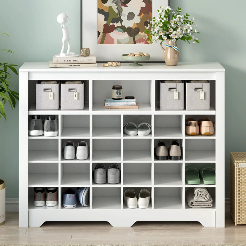 24 Shoe Cubby Console, Shoe Cabinet - White by Unique Piece Furniture