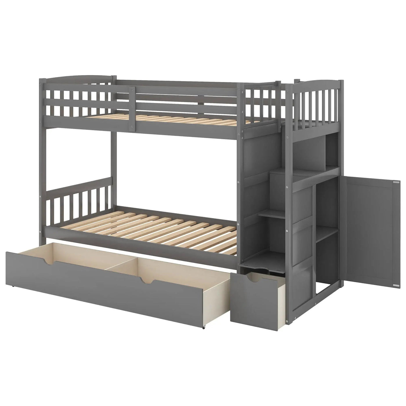 Bunk Bed, Convertible Bottom Bed, Storage Shelves And Drawers by HouseOfZazla