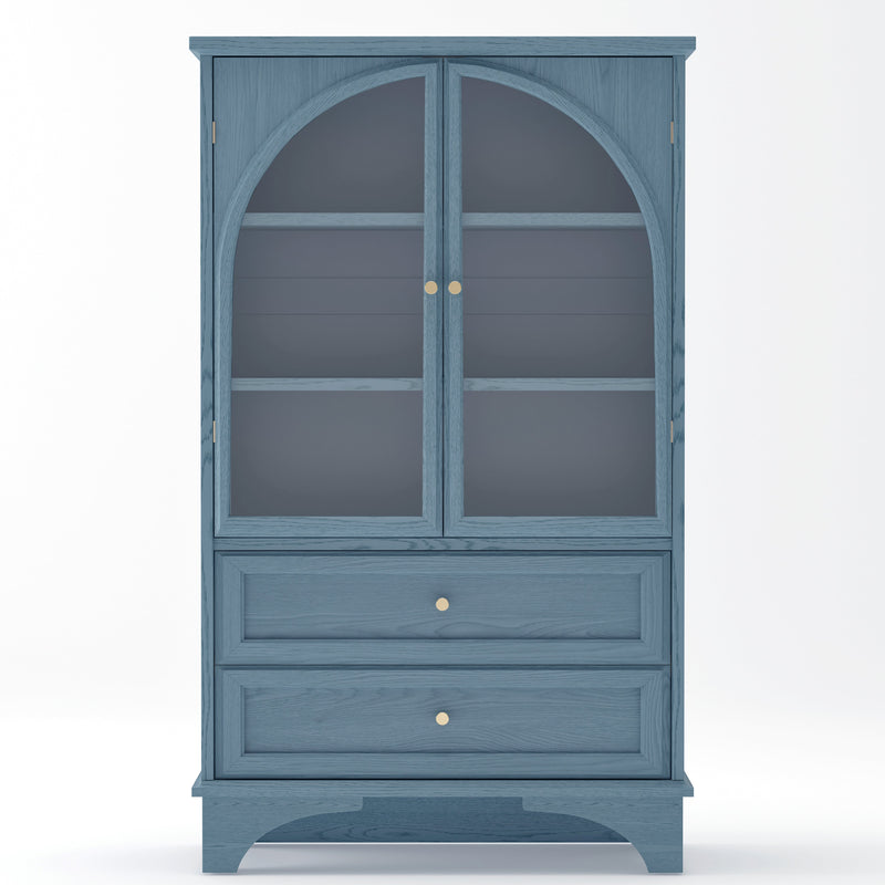 52.17"H Glass Door Display Case Storage Cabinet with 2 Drawers and Adjustable Shelf by HouseOfZazla