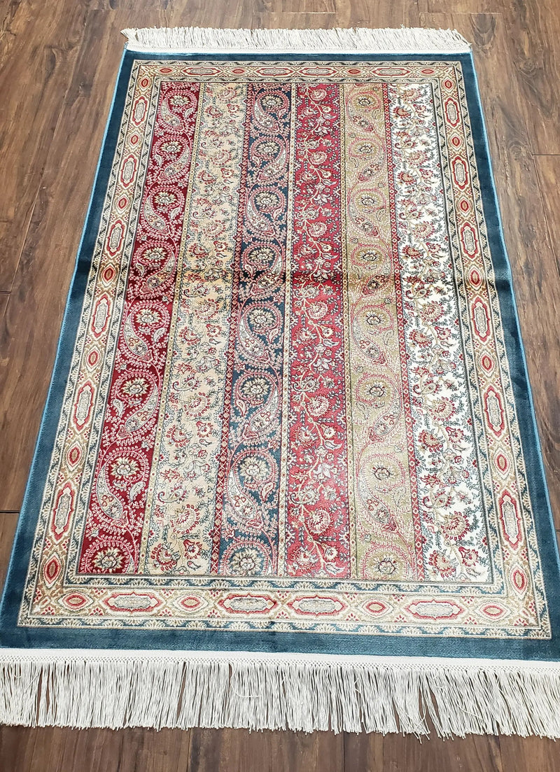 Paisley Pattern Silk Rug, Boteh Design, All Silk Accent Rug, Oriental Carpet, Very Detailed, 2' 8" x 4' 1", New, Bamboo Silk by Jewel Rugs