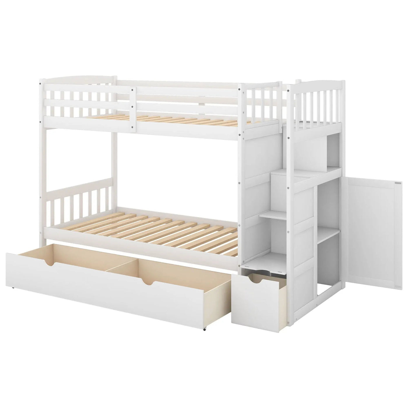 Bunk Bed, Convertible Bottom Bed, Storage Shelves And Drawers by Unique Piece Furniture