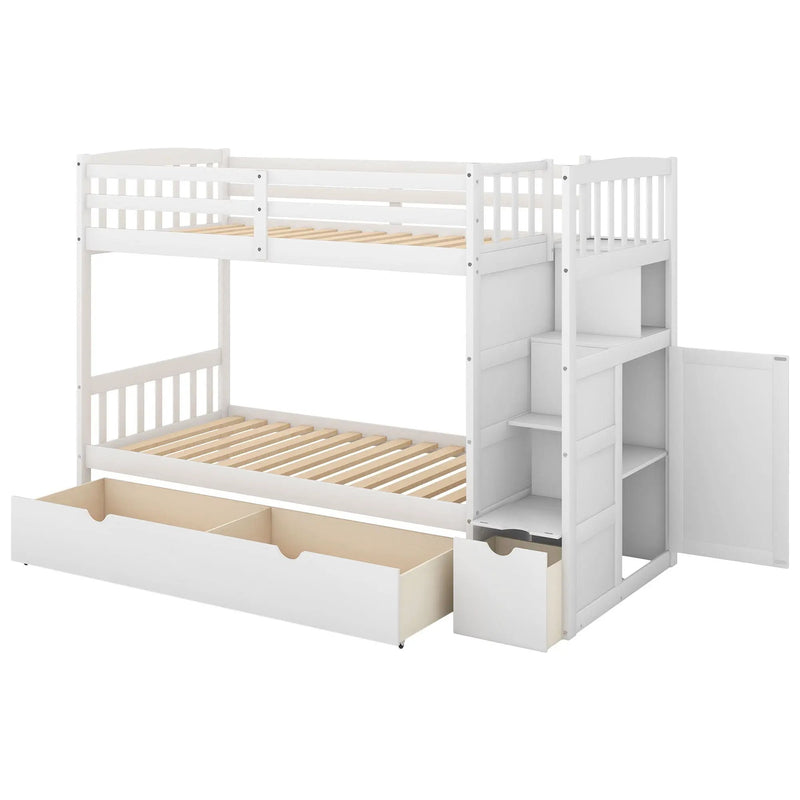 Bunk Bed, Convertible Bottom Bed, Storage Shelves And Drawers by Unique Piece Furniture